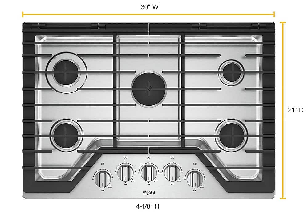 Whirlpool - 30 in. Wide 5 burners Gas Cooktop - Stainless Steel