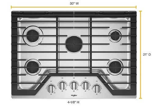 Whirlpool - 30 in. Wide 5 burners Gas Cooktop - Stainless Steel