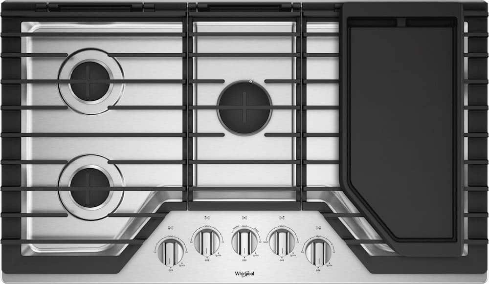 Whirlpool - 36 in. Wide 5 burners Gas Cooktop - Stainless Steel