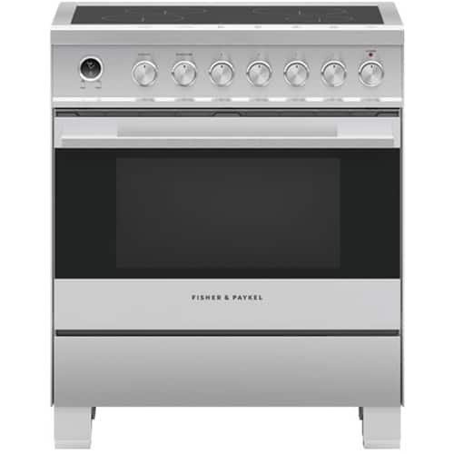Fisher & Paykel - 30 in. Wide 4 Elements 3.5 Cu. Ft. Self-Cleaning Freestanding Electric Induction Convection Range - Stainless Steel/Black Glass