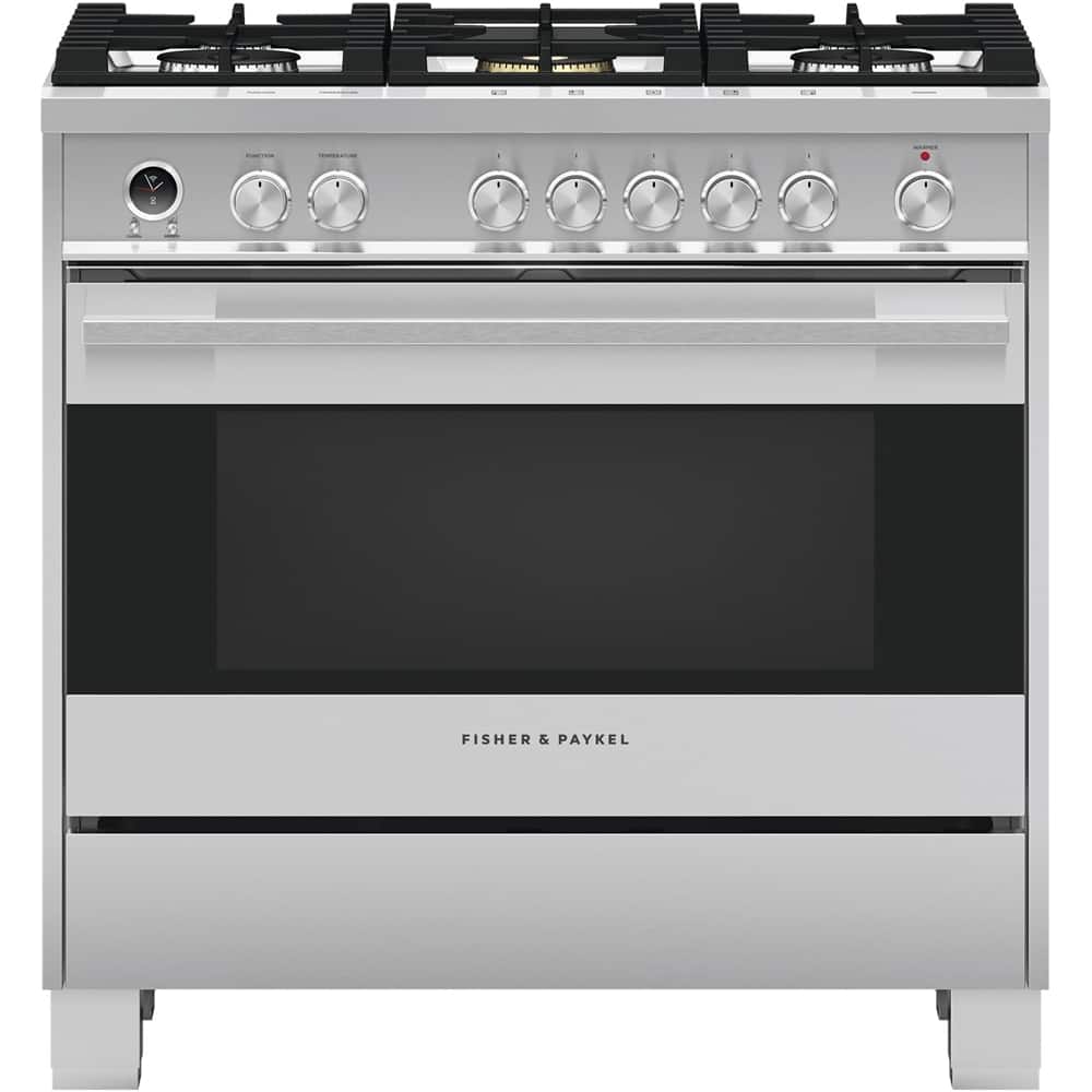 Fisher & Paykel - 36 in. Wide 5 Burner 4.9 Cu. Ft. Self-Cleaning Freestanding Dual Fuel Convection Range - Stainless Steel