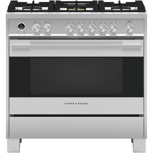 Fisher & Paykel - 36 in. Wide 5 Burner 4.9 Cu. Ft. Self-Cleaning Freestanding Dual Fuel Convection Range - Stainless Steel