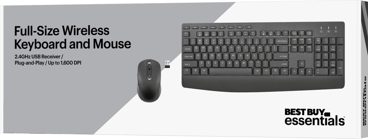 Best Buy essentials™ - Full-size Wireless Membrane Keyboard and Mouse Bundle with USB Receiver - Black