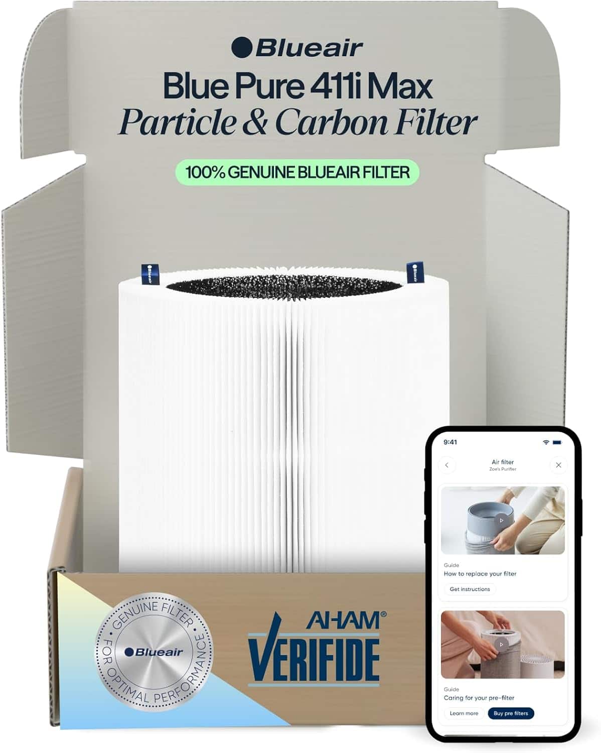 Blueair - F4MAX Replacement Filter for 411i Max & 411a Max Air Purifiers AHAM Certified HEPASilent 99.97% Particle & Odor - Black