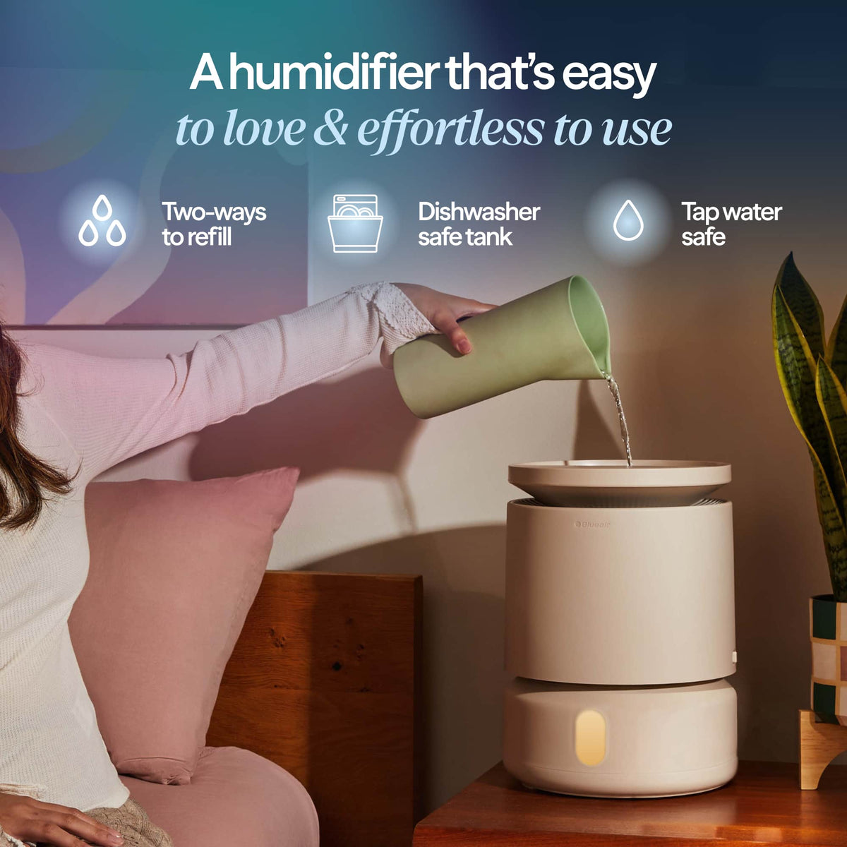 Blueair - Smart Dreamwell Evaporative Humidifier, 1-Gallon Tank, Mist & Mold Free, 596 sq ft - Beige