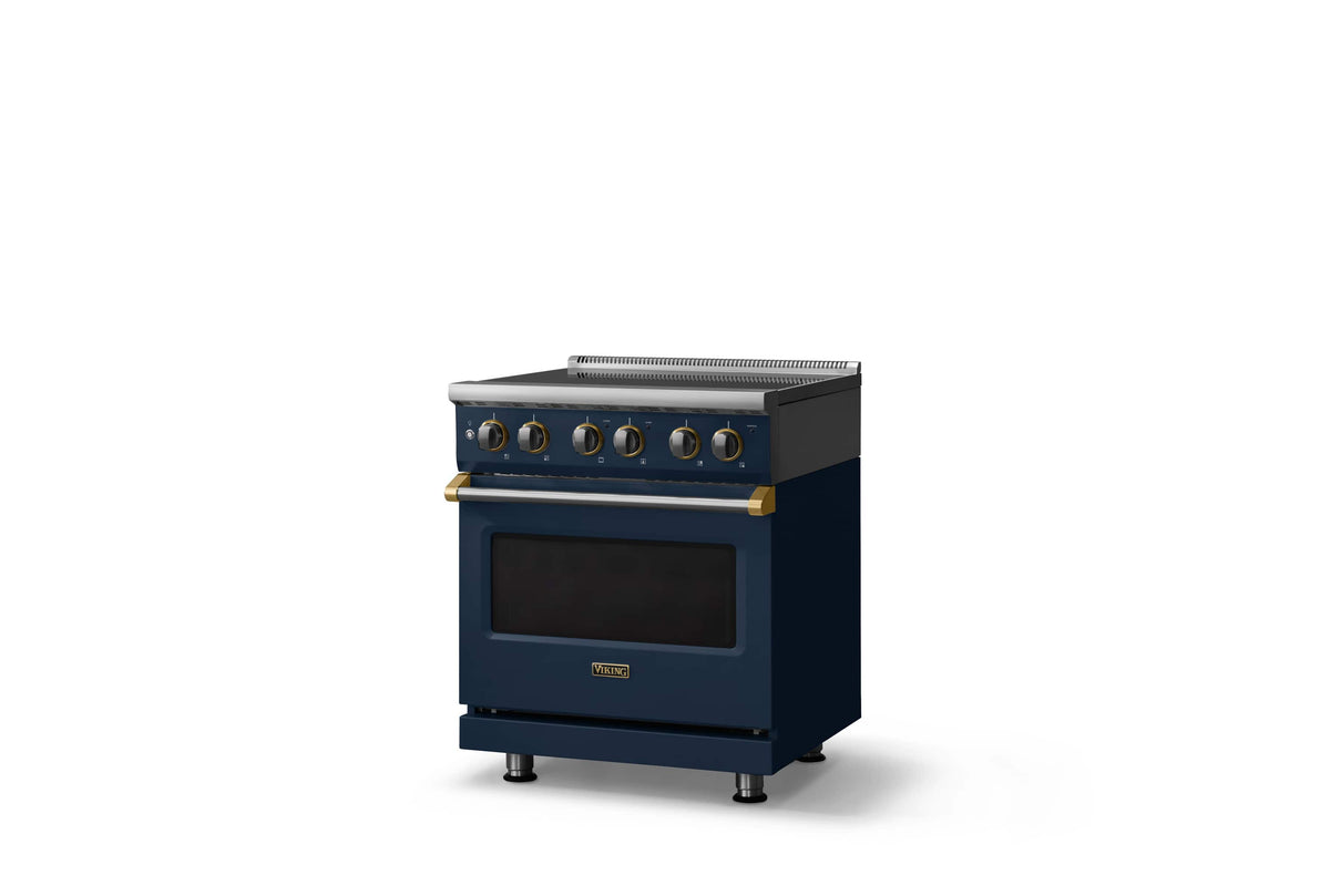 Viking - 30 in. Wide 4 Elements Pro 5 Series 4.7 Cu.Ft. Freestanding Electric Convection Range - w. Brushed Brass Trim - Slate Blue