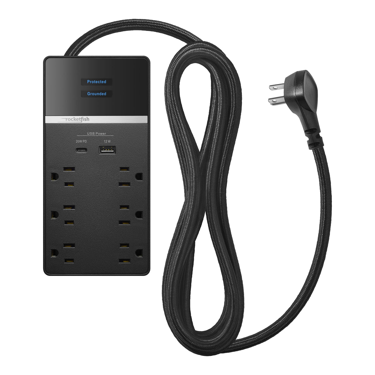 Rocketfish™ - 6-Outlet 2160 Joules Surge Protector with USB and USB-C - Black