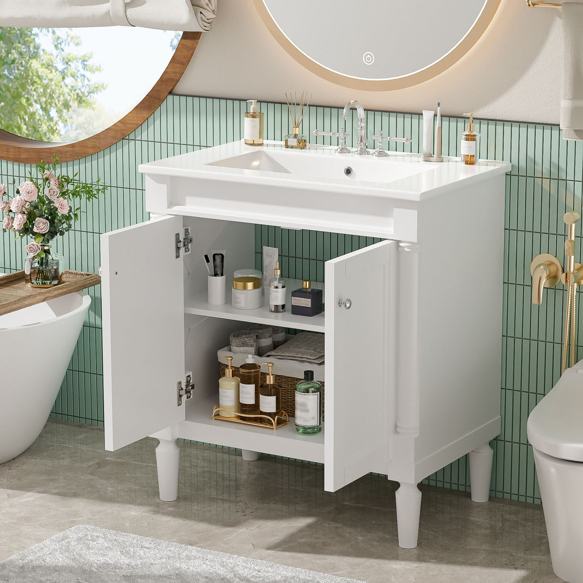 Mueble de baño con lavabo, puertas de cierre suave, armario de almacenamiento