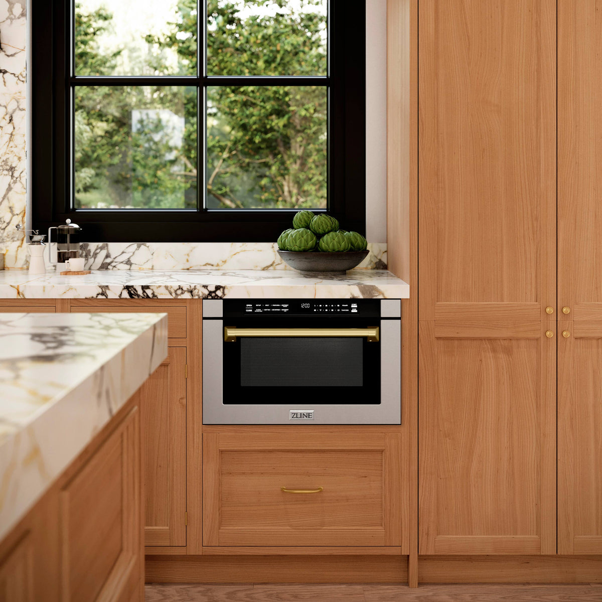 ZLINE - Autograph Edition 24 in. 1.2 cu. ft. Built-in Microwave Drawer - Stainless Steel and Champagne Bronze Accents