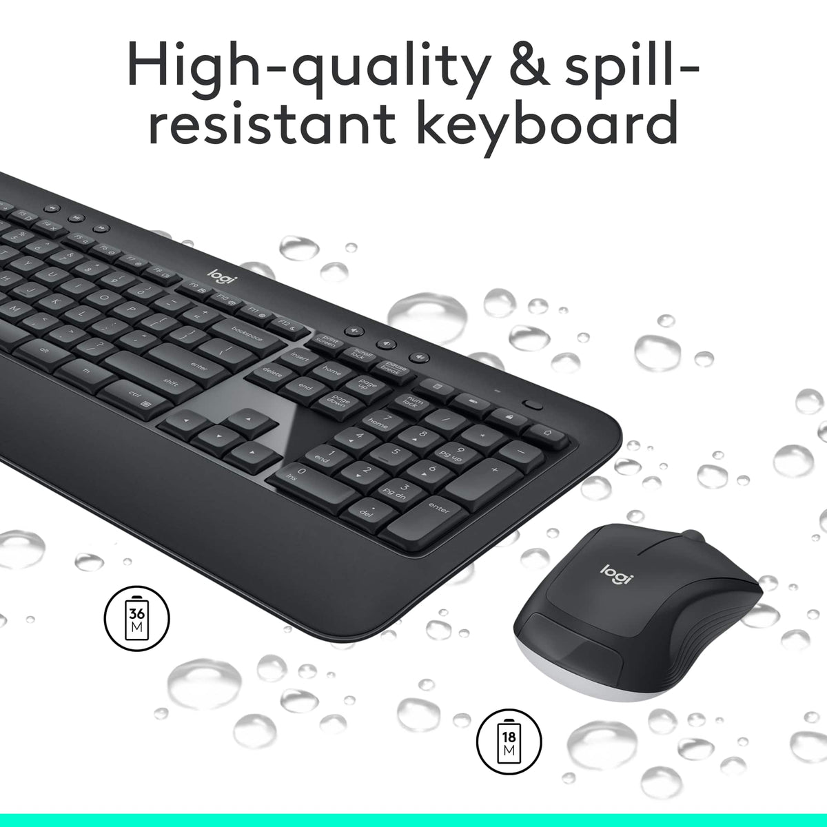 Logitech - MK540 Full-size Advanced Wireless Membrane Keyboard and Mouse Combo for PC - Black