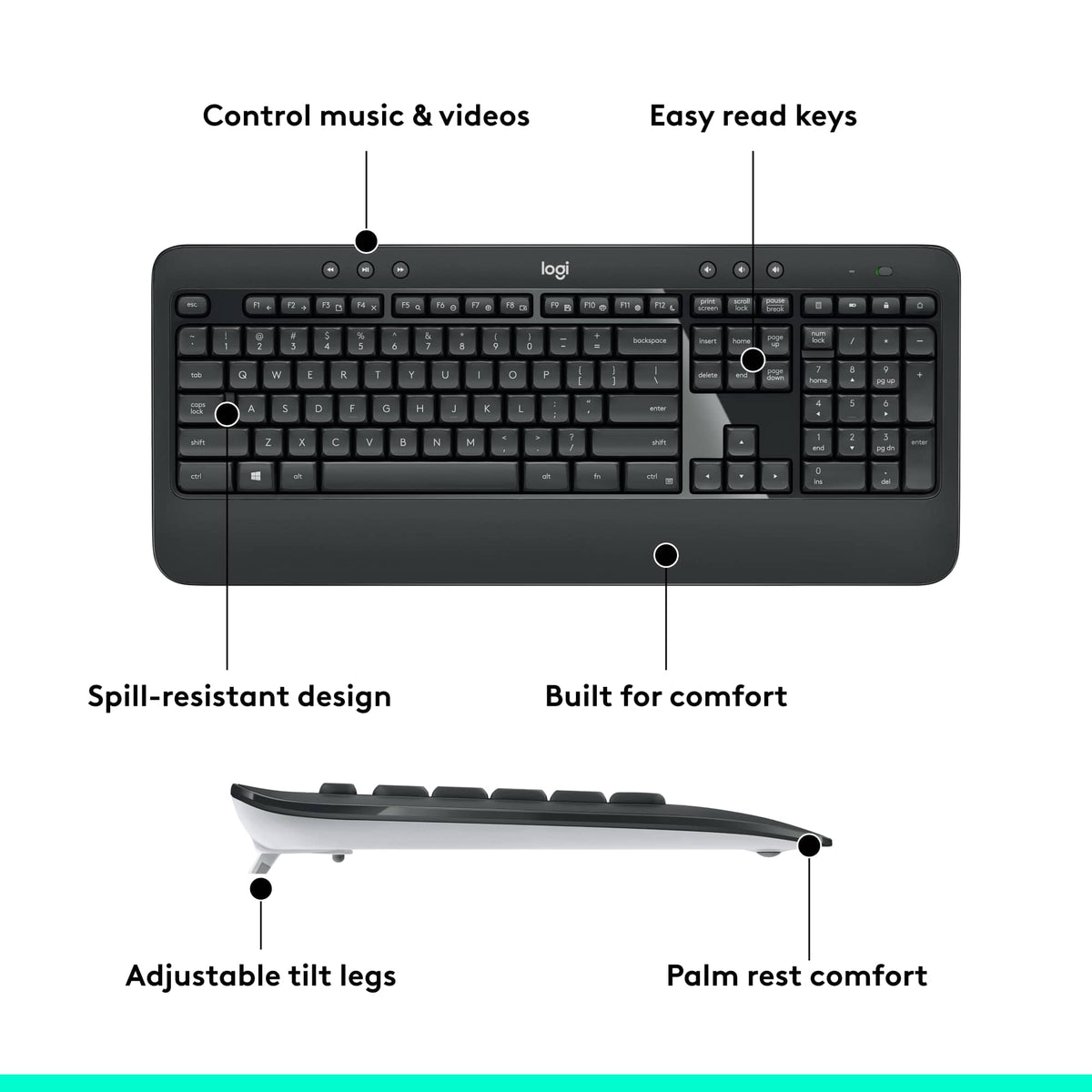 Logitech - MK540 Full-size Advanced Wireless Membrane Keyboard and Mouse Combo for PC - Black
