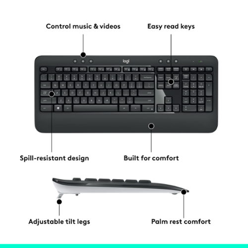 Logitech - MK540 Full-size Advanced Wireless Membrane Keyboard and Mouse Combo for PC - Black