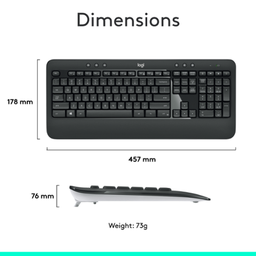 Logitech - MK540 Full-size Advanced Wireless Membrane Keyboard and Mouse Combo for PC - Black
