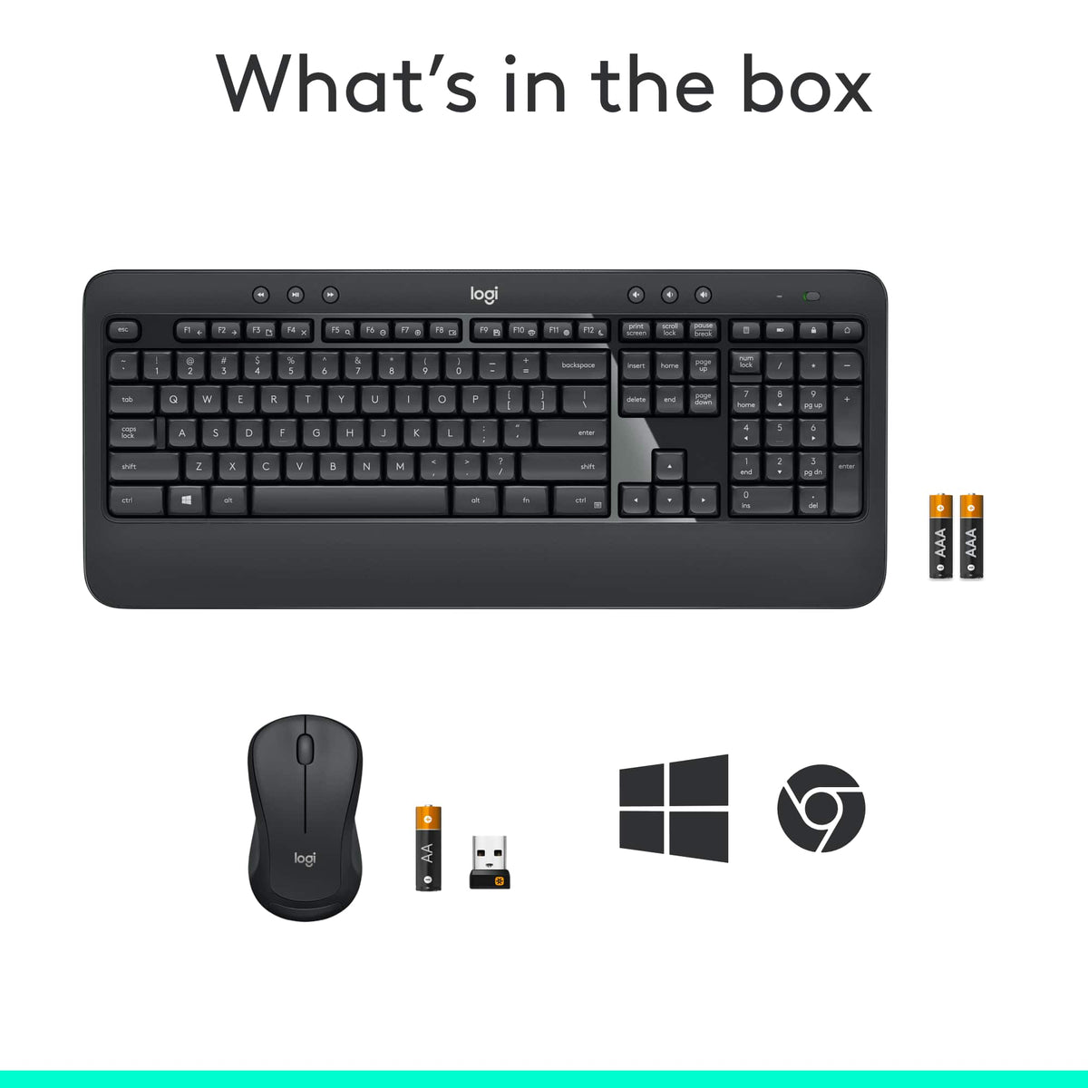 Logitech - MK540 Full-size Advanced Wireless Membrane Keyboard and Mouse Combo for PC - Black