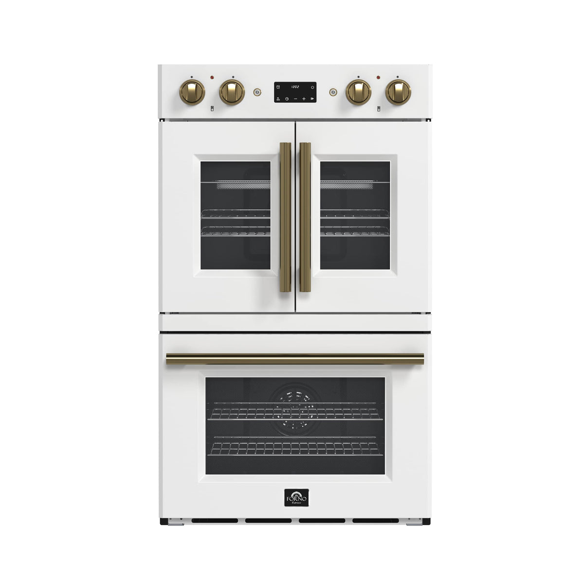 Forno Appliances - Asti 7.36 Cu. Ft. Electric Double Wall Oven with Upper French Doors and Antique Brass Accents - White