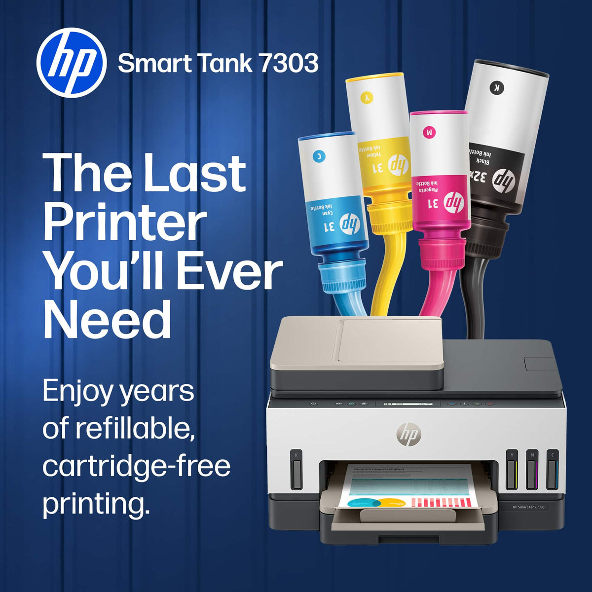 HP - Smart Tank 7303 Wireless All-in-One AI-Enabled Cartridge-Free Supertank Inkjet Printer with 3 Years of Ink Included¹ - White