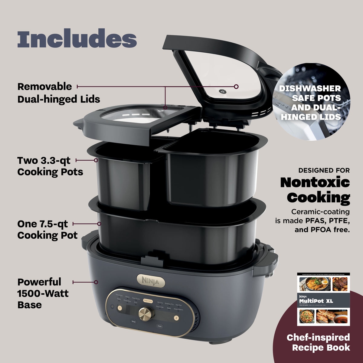 Ninja - MultiPot XL 12-in-1 DualZone Multicooker - Cyberspace