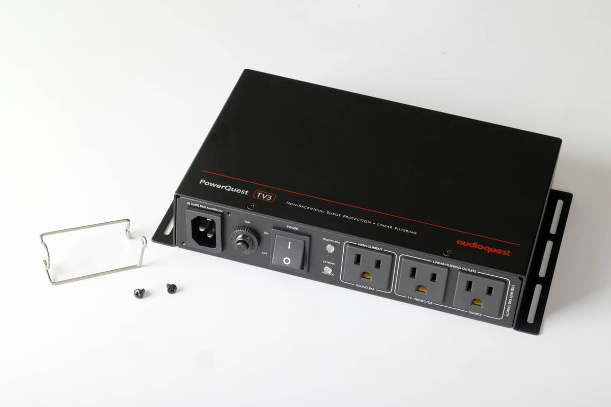 AudioQuest - PowerQuest TV3 3-Outlet Surge Protector for Wall-Mounted TVs (Non-Sacrificial, Noise-Dissipating, Behind-TV Design) - Black