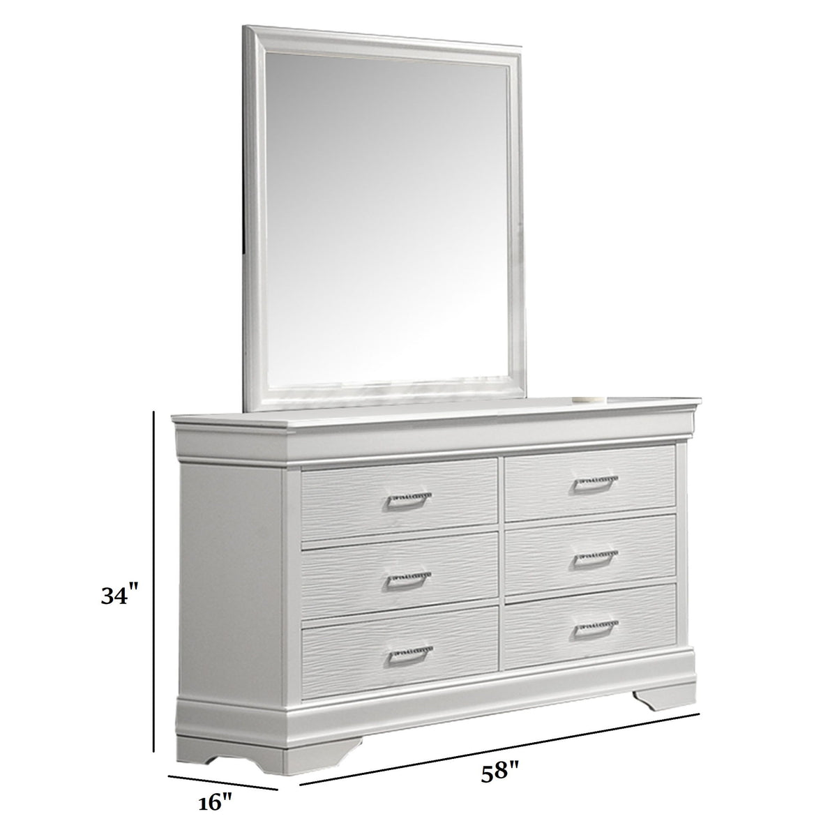 Cómoda de 1 pieza para dormitorio con tiradores de acento de diamante, cajonera - Blanco