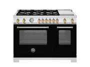 Bertazzoni - 48" Master Series Dual Fuel Range - Nero Matt/Gold - Black