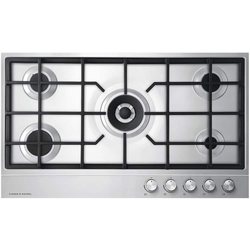 Fisher & Paykel - 35 in. Wide 5 Burner Gas Cooktop - Stainless Steel/Polished Strip