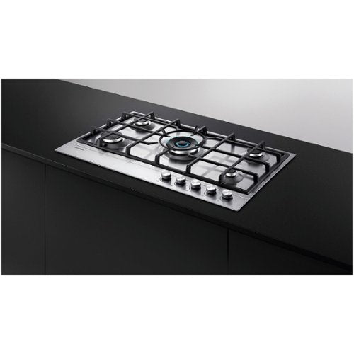 Fisher & Paykel - 35 in. Wide 5 Burner Gas Cooktop - Stainless Steel/Polished Strip
