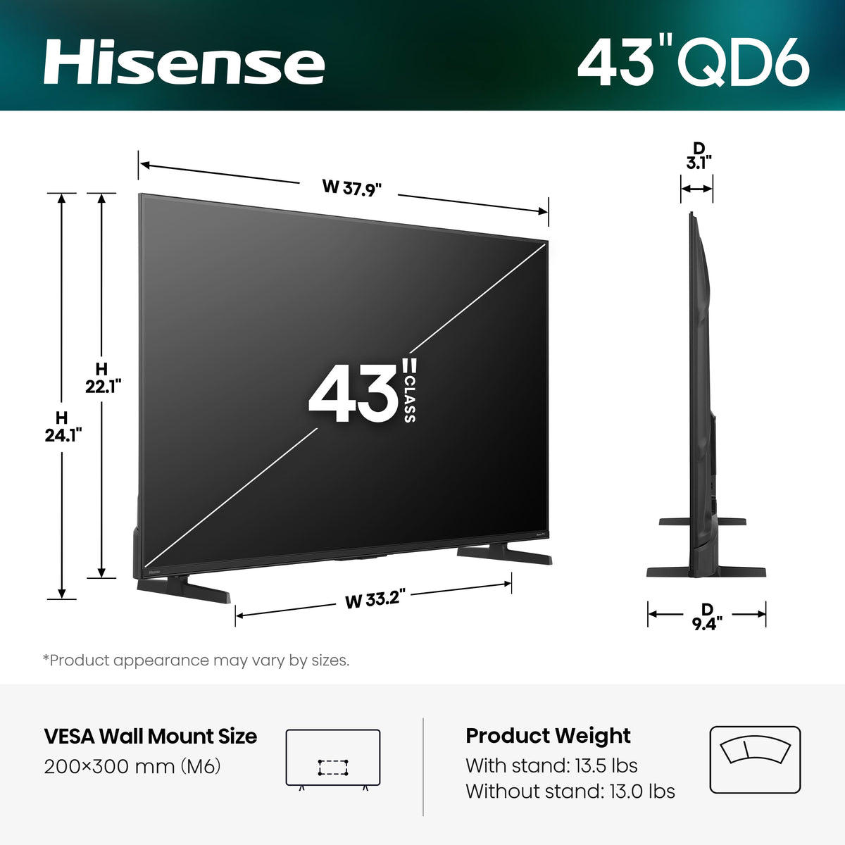 Hisense - 43" Class QD6 Hi-QLED Series 4K UHD Smart Roku TV (2026)