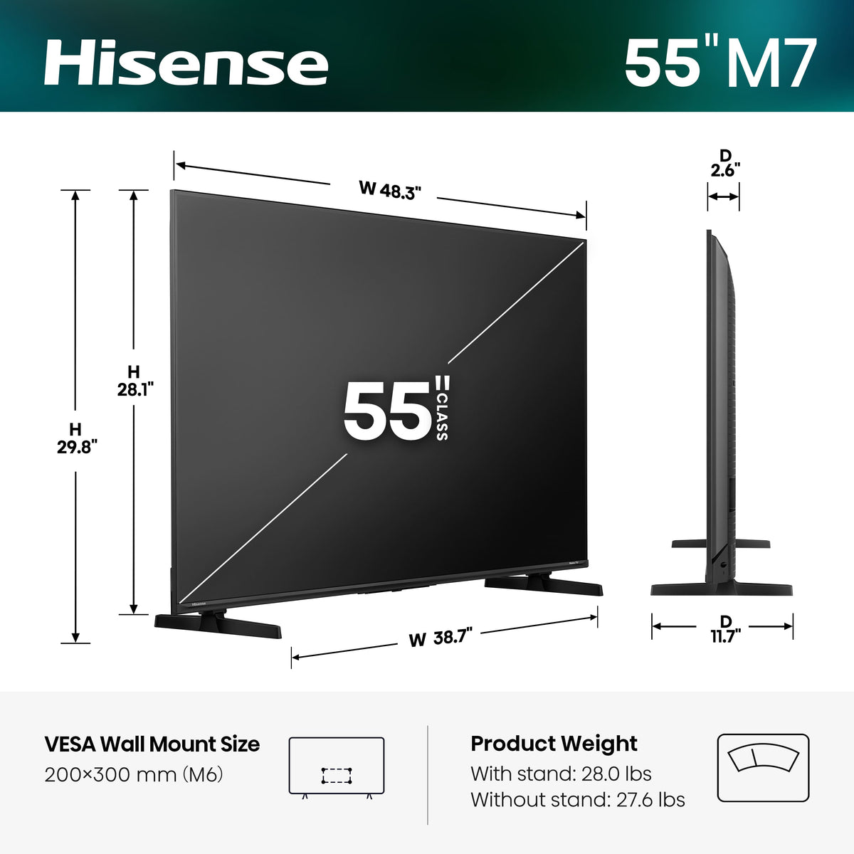 Hisense - 55" Class M7 MiniLED Series Hi-QLED 4K UHD Smart Roku TV (2026)