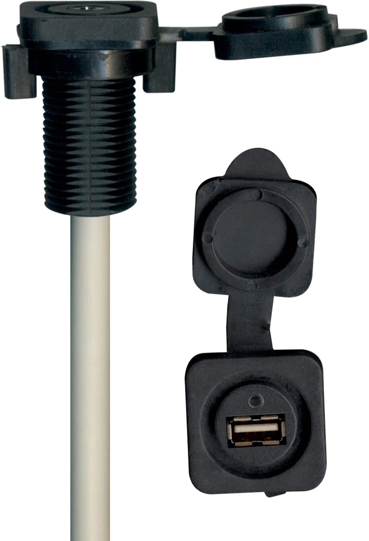 Stinger - 1.7’ Marine Series 3.5mm Audio Input to Male RCA with USB 3.0 Port - Black