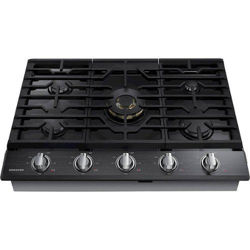 Samsung - 30" Built-In Gas Cooktop with WiFi and Dual Power Brass Burner - Black Stainless Steel