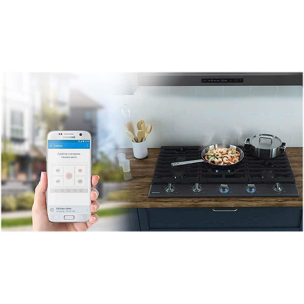 Samsung - 30" Built-In Gas Cooktop with WiFi and Dual Power Brass Burner - Black Stainless Steel