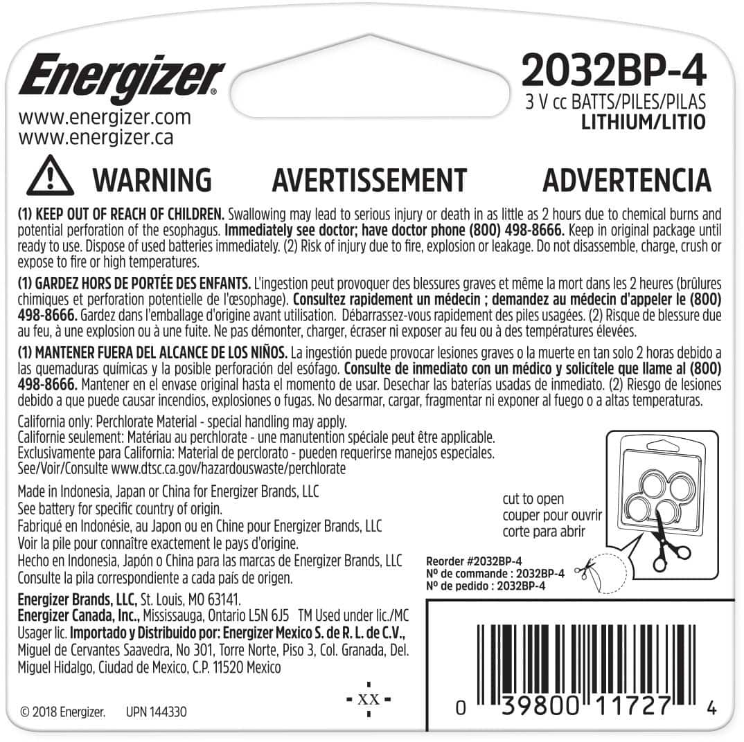 Energizer - 2032 Batteries (4 Pack), 3V Lithium Coin Batteries
