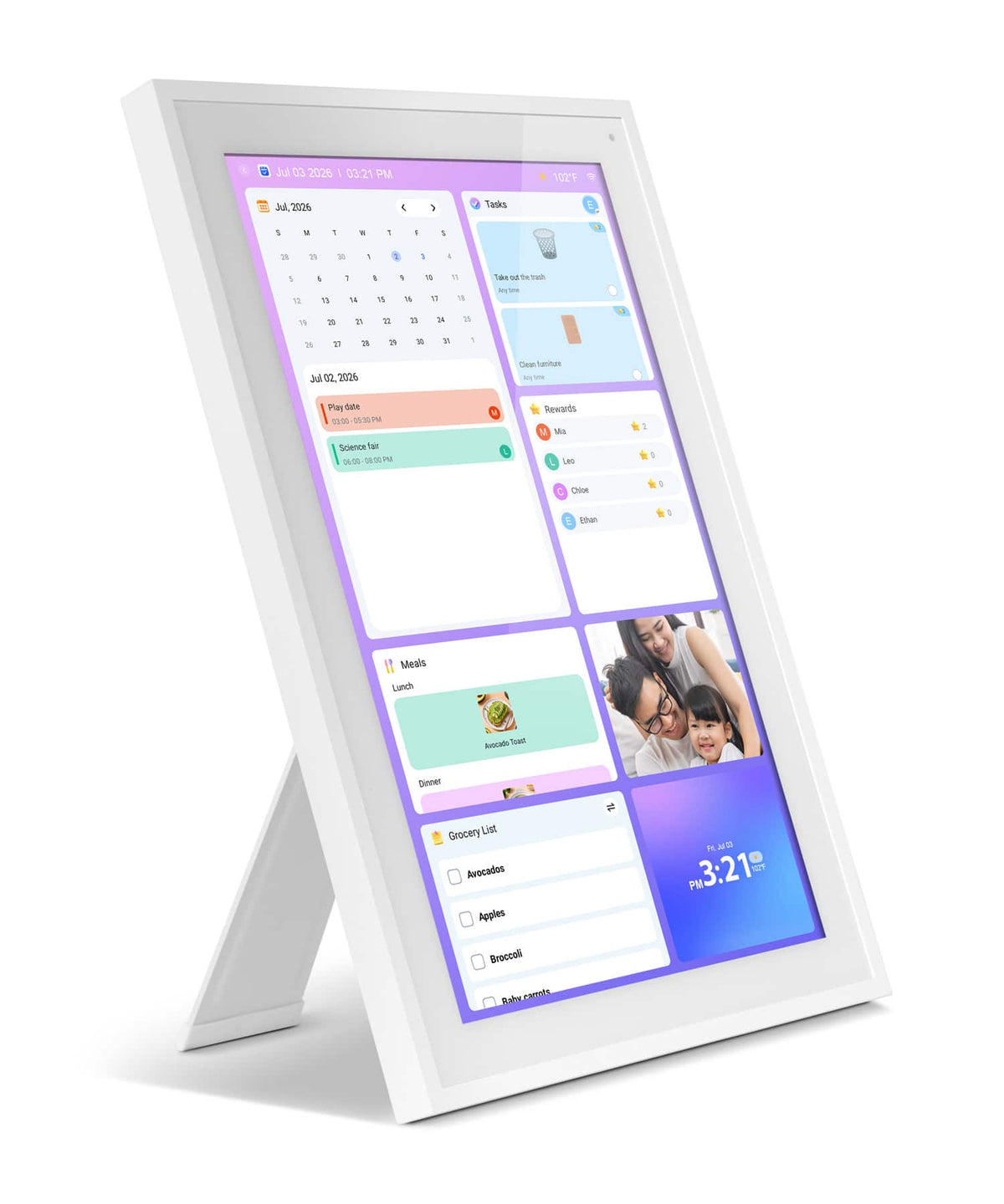 Aluratek - All-In-One 15.6" Calendar and Digital Photo Frame with WiFi, Touchscreen IPS LCD Display, No Subscription Fee and 32GB - White