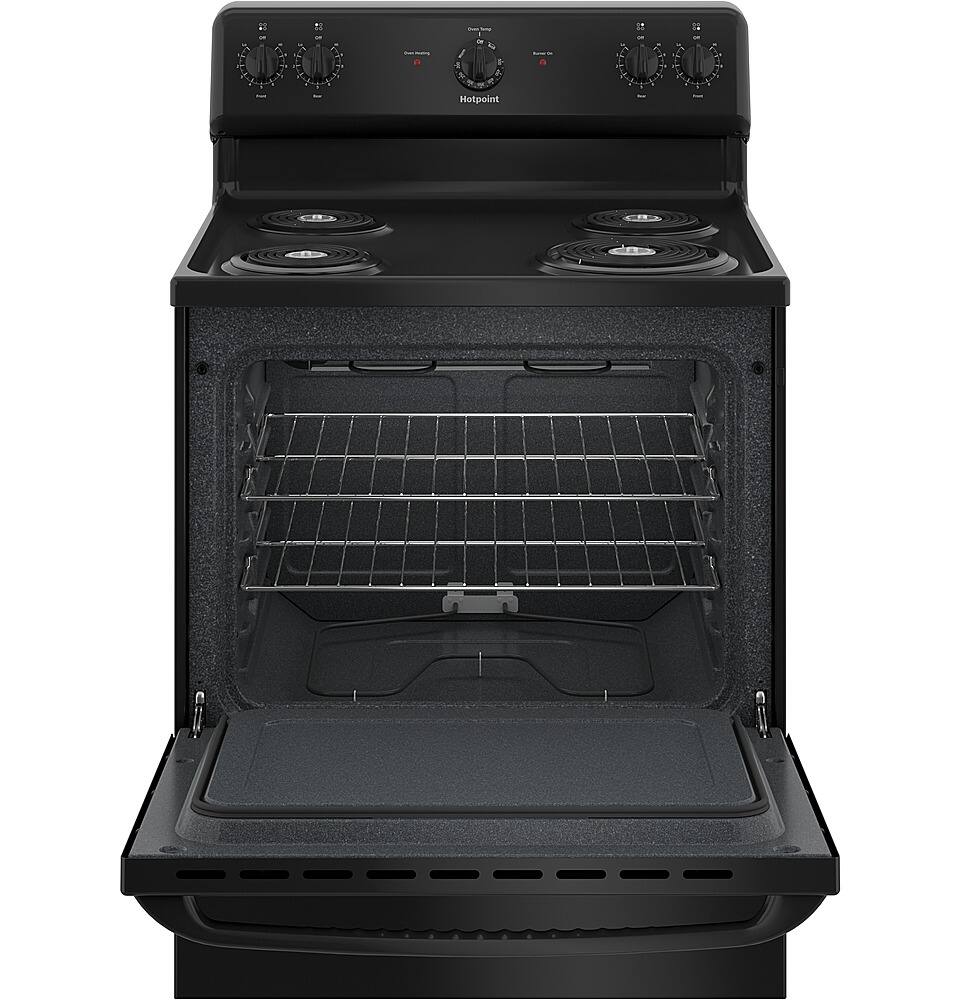 Hotpoint - 30 in. Wide 4 Elements 5.0 Cu. Ft. Freestanding Electric Range with Porcelain Upswept Cooktop - Black