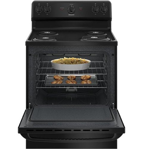 Hotpoint - 30 in. Wide 4 Elements 5.0 Cu. Ft. Freestanding Electric Range with Porcelain Upswept Cooktop - Black