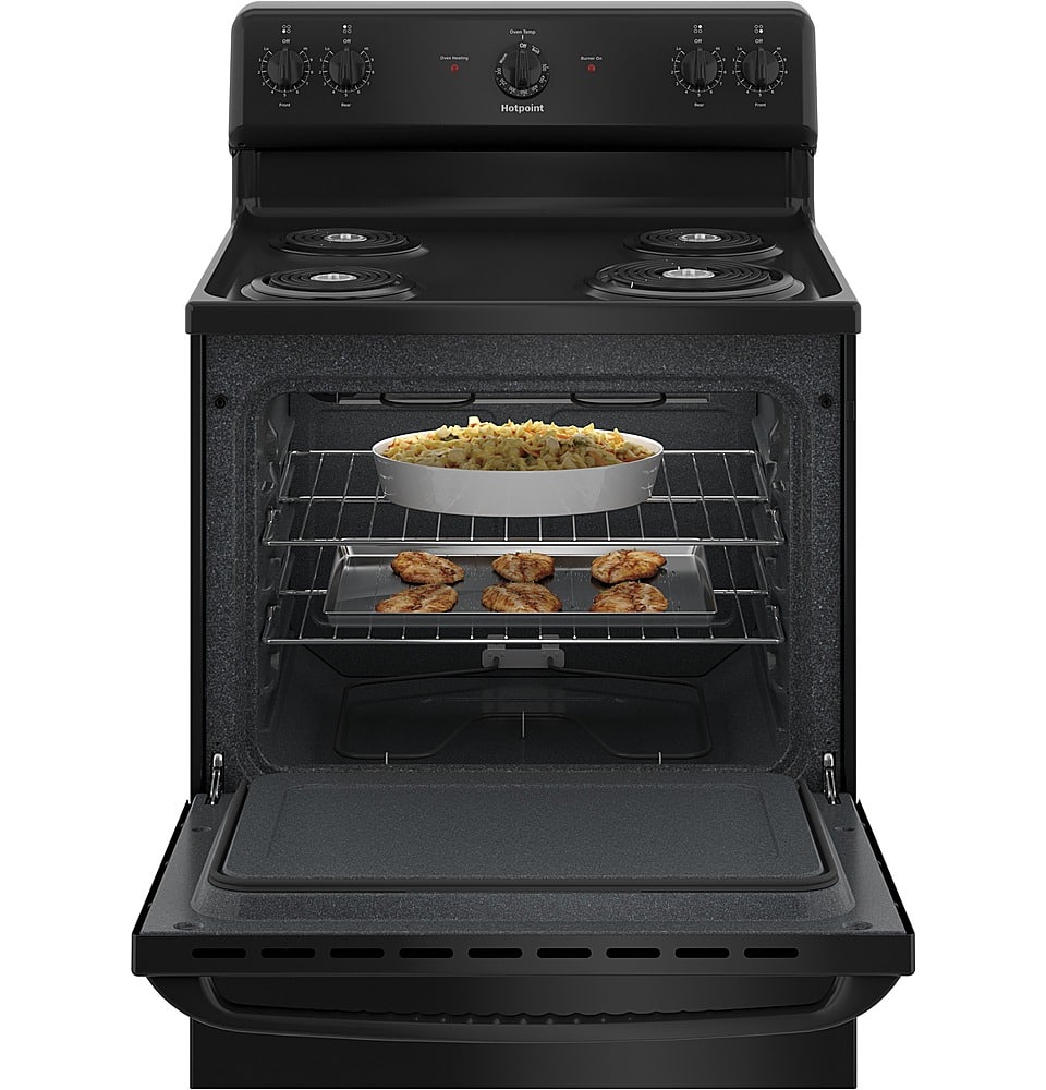 Hotpoint - 30 in. Wide 4 Elements 5.0 Cu. Ft. Freestanding Electric Range with Porcelain Upswept Cooktop - Black
