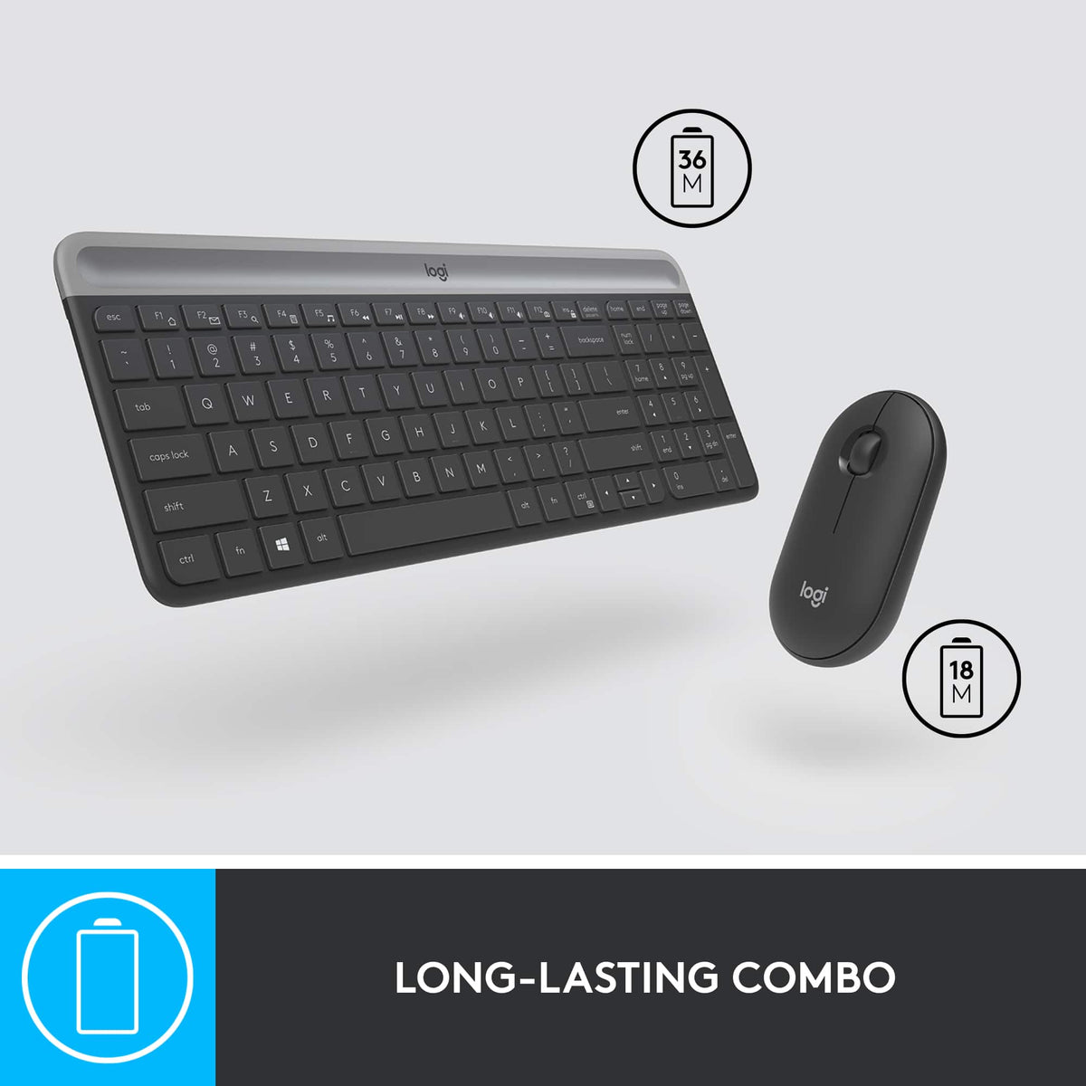 Logitech - MK470 Full-size Wireless Scissor Keyboard and Mouse Bundle for Windows with Quiet clicks - Black/Gray