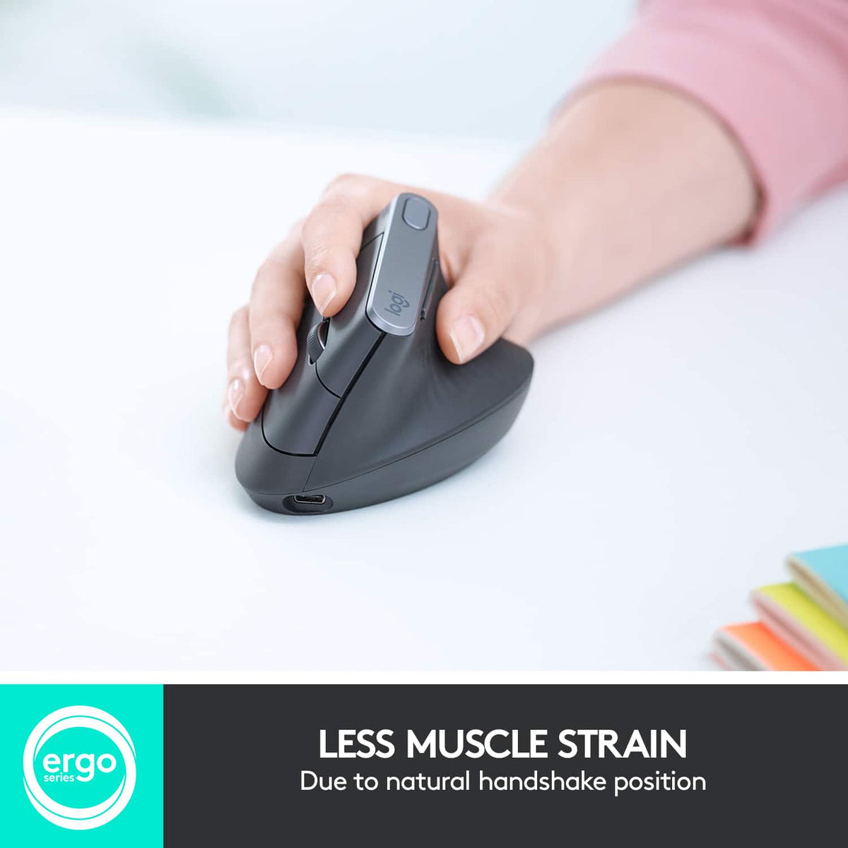 Logitech - MX Vertical Advanced Wireless Optical Ergonomic Mouse with USB and Bluetooth Connection - Wireless - Graphite