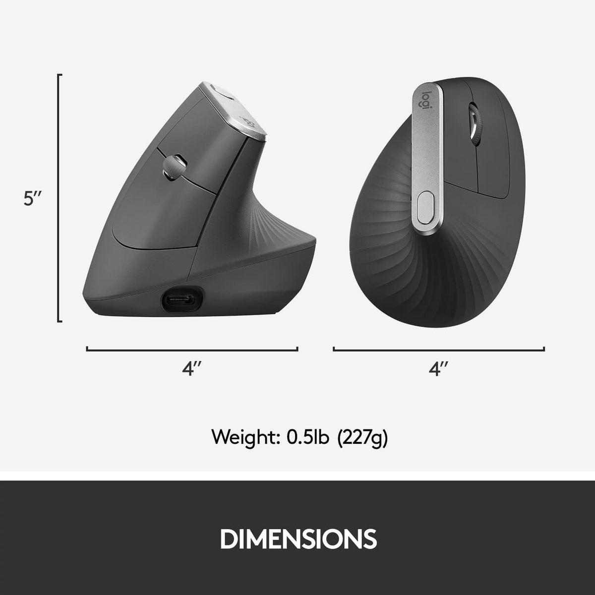 Logitech - MX Vertical Advanced Wireless Optical Ergonomic Mouse with USB and Bluetooth Connection - Wireless - Graphite
