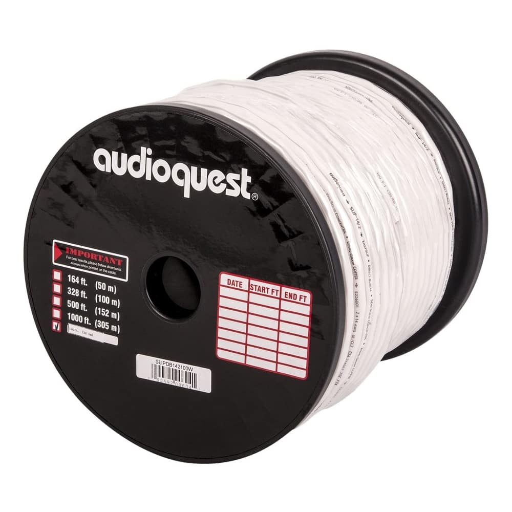 AudioQuest - SLiP/DB-14/2 - 100' CL3/FT4 In-Wall & Direct Burial Rated Bulk Speaker Cable - White/Silver Stripes