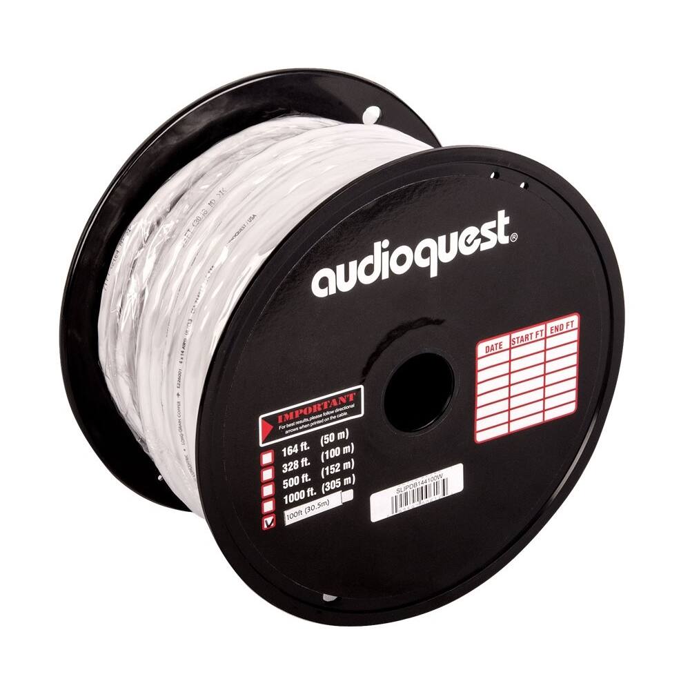 AudioQuest - SLiP/DB-14/4 - 100' CL3/FT4 In-Wall & Direct Burial Rated Bulk Speaker Cable - White/Silver Stripes