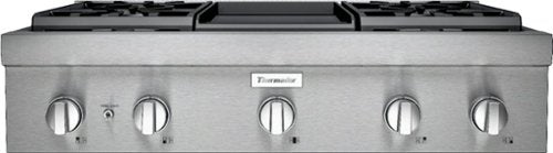 Thermador - Professional 36" Gas Rangetop with 4 Pedestal Star Burners, Griddle and LP Conversion - Silver