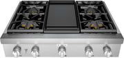 Thermador - Professional 36" Gas Rangetop with 4 Pedestal Star Burners, Griddle and LP Conversion - Silver