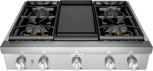 Thermador - Professional 36" Gas Rangetop with 4 Pedestal Star Burners, Griddle and LP Conversion - Silver