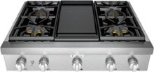 Thermador - Professional 36" Gas Rangetop with 4 Pedestal Star Burners, Griddle and LP Conversion - Silver