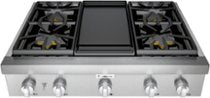 Thermador - Professional 36" Gas Rangetop with 4 Pedestal Star Burners, Griddle and LP Conversion - Silver