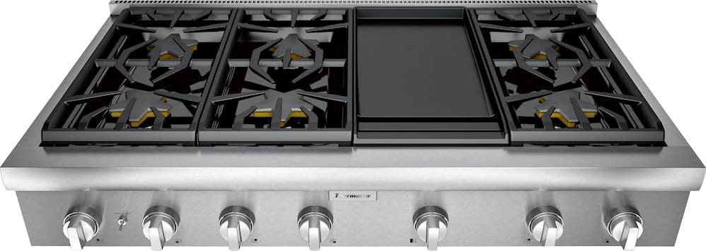 Thermador - Professional 48" Gas Rangetop with 6 Pedestal Star Burners, Griddle and LP Conversion - Silver