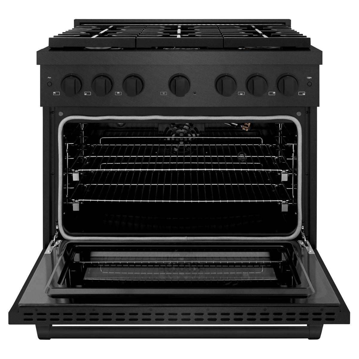 ZLINE - 36 in. Wide 6 Burner 5.2 cu. ft. Manual Clean Freestanding Gas Range and Convection Oven in Black Satin Stainless Steel - Black Satin Stainless Steel