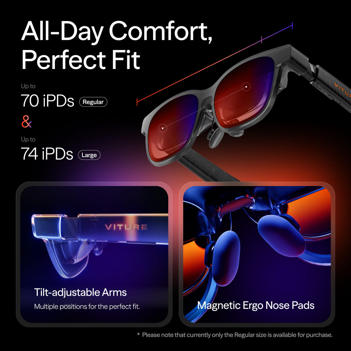 VITURE - Luma Pro XR Glasses - 152 inches 1200p Ultra Sharp Display, 1000 Nits, 52 degrees FOV, Myopia Adjustments - Large - Black