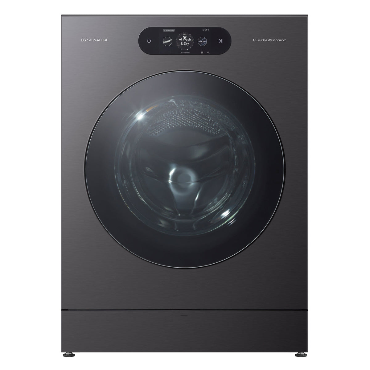 LG - SIGNATURE 5.8 Cu. Ft. High Efficiency Ventless Smart Front Load Washer Electric Dryer Combo with Steam and ezDispense - Brushed Black Steel